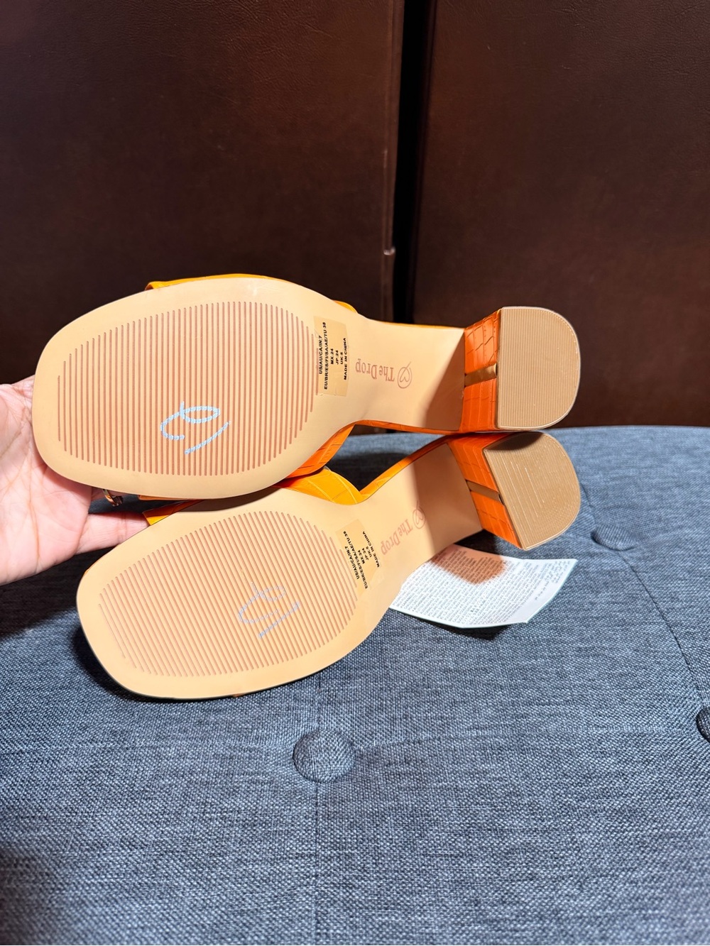 The Drop Pattie Orange Croc Block Heel Mule Sandals Size 7 - Picture 8 of 9